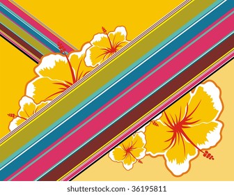 background with tropical flowers and color lines in vector format