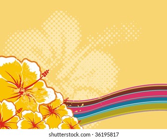 background with tropical flowers and color lines in vector format