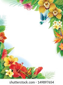 Background from tropical flowers and leaves