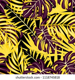 Background of tropical leaves. Tropical seamless pattern with leaves.