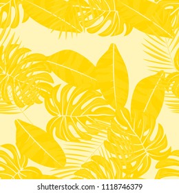 Background of tropical leaves. Tropical seamless pattern with leaves.