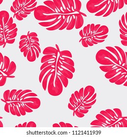 Background of tropical leaves. Tropical seamless pattern with leaves. Pink color.