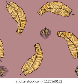 Background of tropical leaves. Tropical seamless pattern with leaves.
