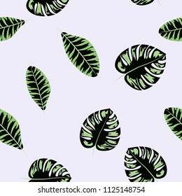 Background of tropical leaves. Tropical seamless pattern with leaves.