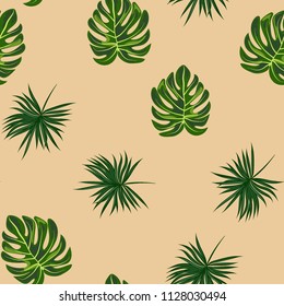 Background of tropical leaves. Tropical seamless pattern with leaves.
