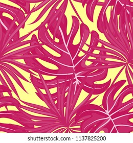 Background of tropical leaves. Tropical seamless pattern with leaves.