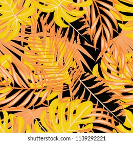 Background of tropical leaves. Tropical seamless pattern with leaves.