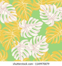 Background of tropical leaves. Tropical seamless pattern with leaves.