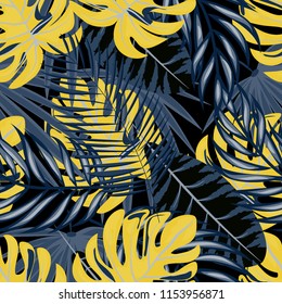 Background of tropical leaves. Tropical seamless pattern with leaves.
