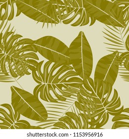 Background of tropical leaves. Tropical seamless pattern with leaves.