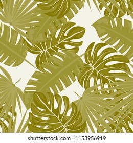 Background of tropical leaves. Tropical seamless pattern with leaves.