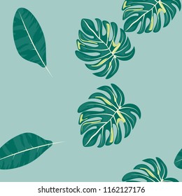 Background of tropical leaves. Tropical seamless pattern with leaves.