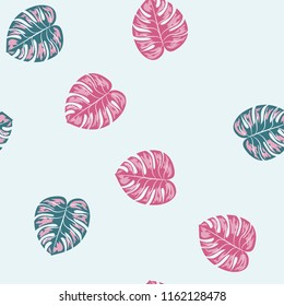 Background of tropical leaves. Tropical seamless pattern with leaves.