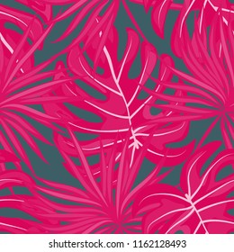 Background of tropical leaves. Tropical seamless pattern with leaves.