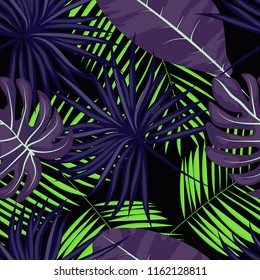 Background of tropical leaves. Tropical seamless pattern with leaves.
