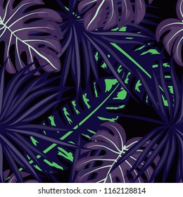 Background of tropical leaves. Tropical seamless pattern with leaves.