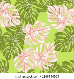 Background of tropical leaves. Tropical seamless pattern with leaves.