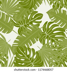 Background of tropical leaves. Tropical seamless pattern with leaves.