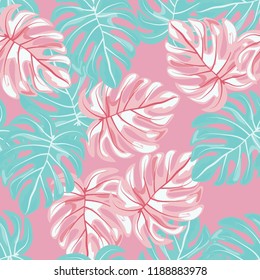 Background of tropical leaves. Tropical seamless pattern with leaves.