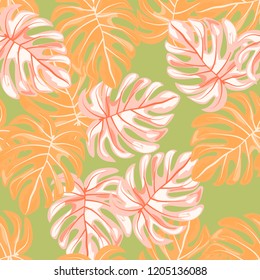 Background of tropical leaves. Tropical seamless pattern with leaves.