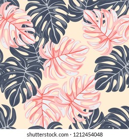 Background of tropical leaves. Tropical seamless pattern with leaves.