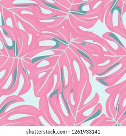 Background of tropical leaves. Tropical seamless pattern with leaves.
