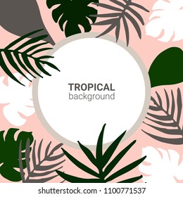 Background with tropical leaves. Summer jungle vector illustration.