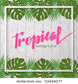 Background with tropical leaves. Template for posters, banners or flyers.
