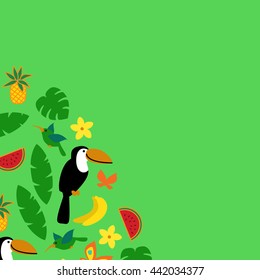 Background with tropical nature with place for text. Green color. Art vector illustration.