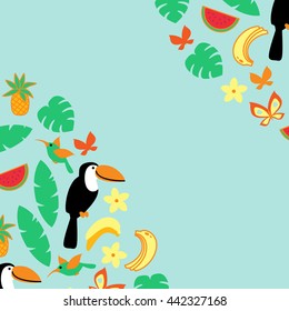 Background with tropical nature with place for text. Blue color. Art vector illustration.