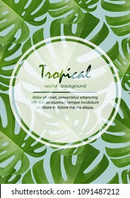 Background with tropical palm leaves. Exotic tropical plants. Illustration of jungle nature.