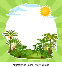 Background with tropical palm trees. Exotic tropical plants Illustration of jungle nature.