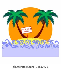 background with tropical palms and sunset