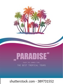 Background with Tropical Paradise.  Travel Banner with Palms.