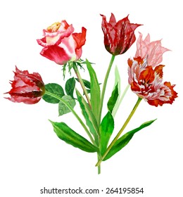 Background with tulips and roses.Vector Illustration