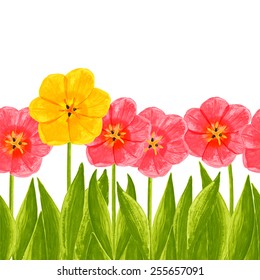 Background of tulips. Watercolor vector illustration. Floral design elements. Global color used.