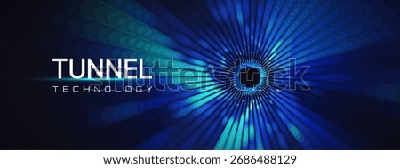 Background tunnel abstract with portal quantum and technology code for vector line or matrix pattern illustration. Graphic hole science and binary funnel with black AI and 3D data design.