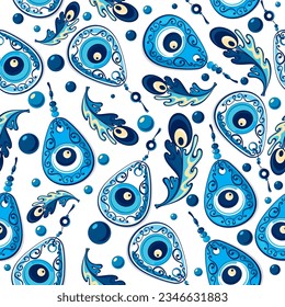 Background of Turkish evil eye symbols. Ethnic style blue greek protection from the spoilage signs 