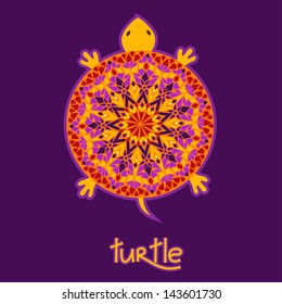 Background with turtle and shell made of African pattern