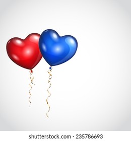 Background with two balloons, red and blue