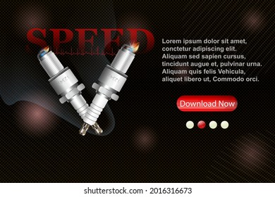 Background with two engine spark plugs with fire for your design. Registration of an online store of auto parts