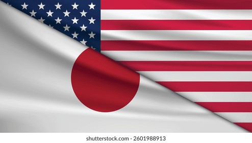Background with Two Flags of USA and Japan