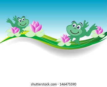 Background with two frogs and water lily