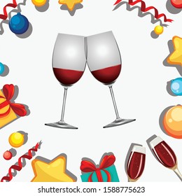 Background with two glasses of champagne and fireworks illustration