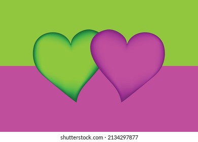Background with two hearts pink and green