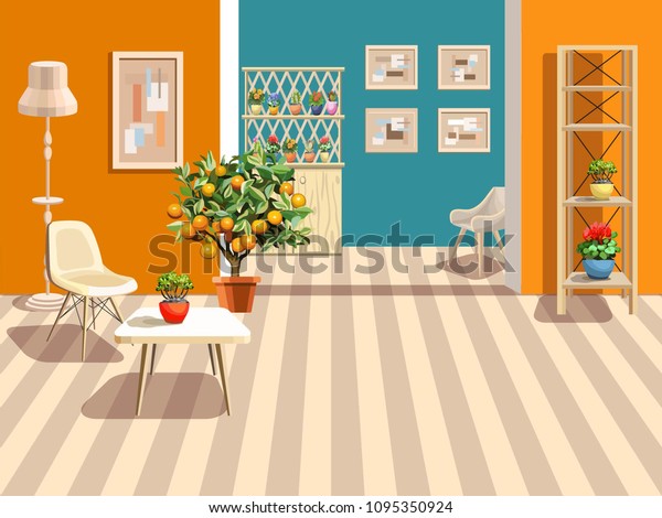 Background Two Rooms Orange Turquoise Walls Stock Vector