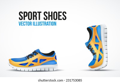 Background of Two Running shoes. Bright Sport sneakers symbols. Vector illustration.