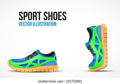 Background of Two Running shoes. Bright Sport sneakers symbols. Vector illustration.