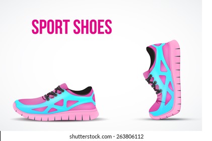 Background of Two Running shoes. Bright Sport sneakers symbols. Vector illustration.