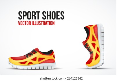 Background of Two Running shoes. Bright Sport sneakers symbols. Vector illustration.